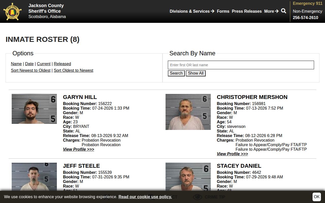Jackson County 48-hour released booking record feed