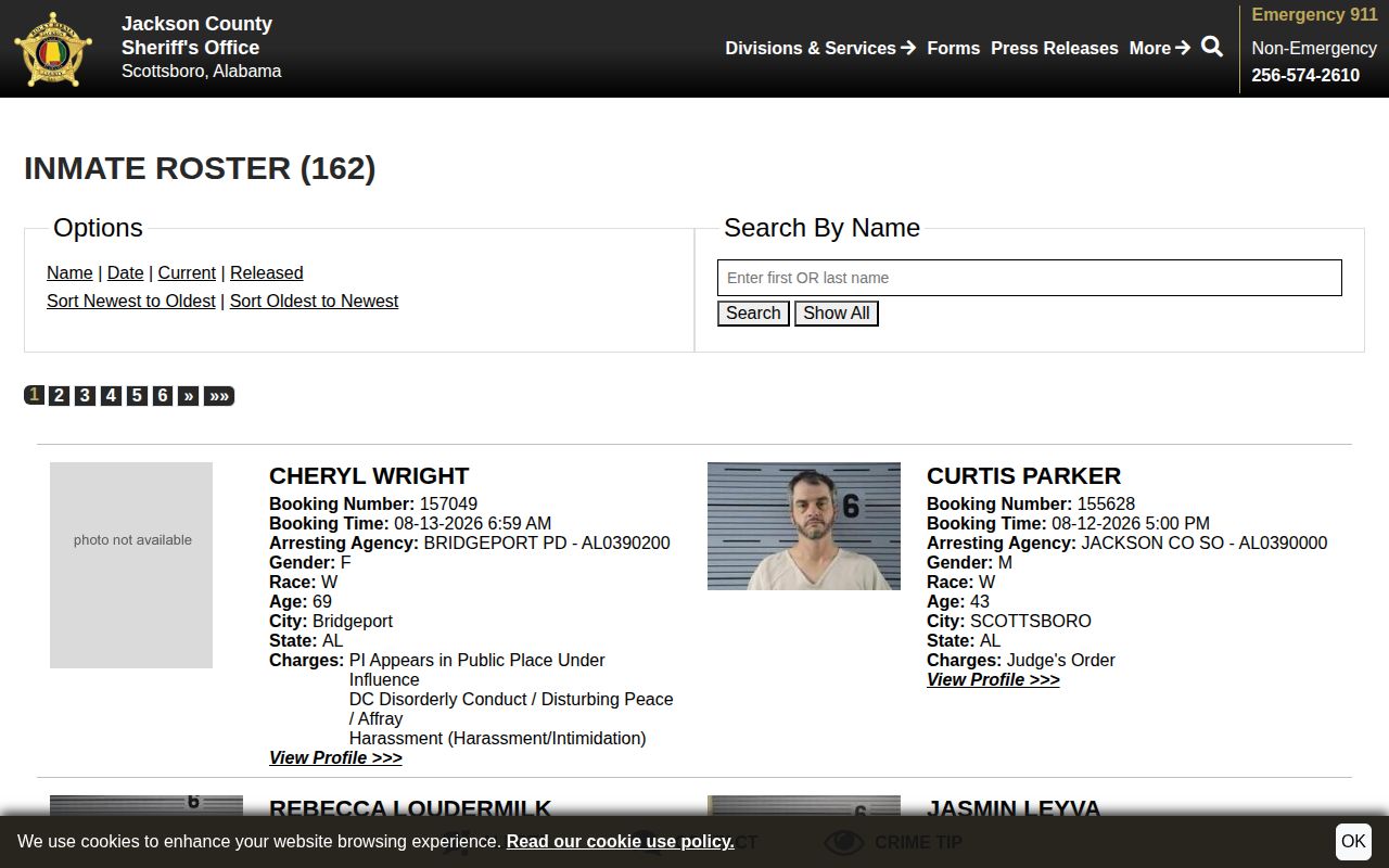 Jackson County current inmate booking record feed