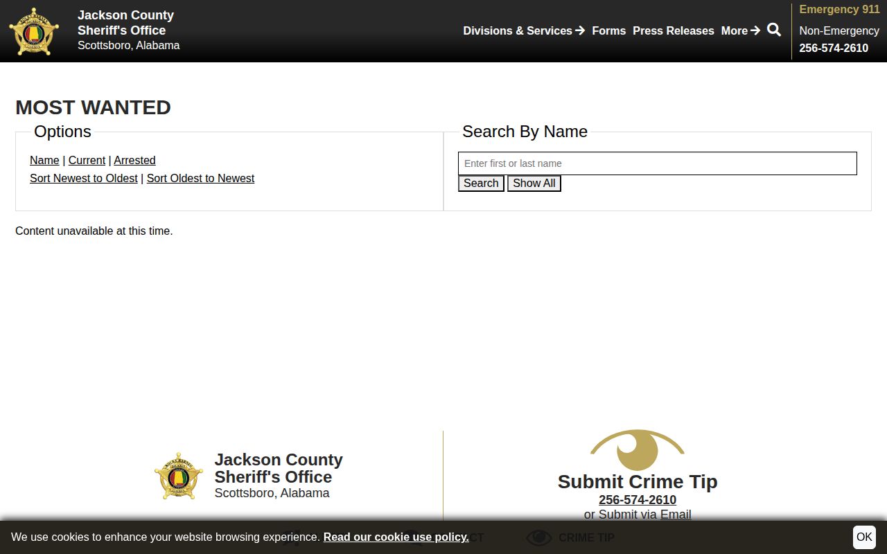 Jackson County wanted fugitive record interface